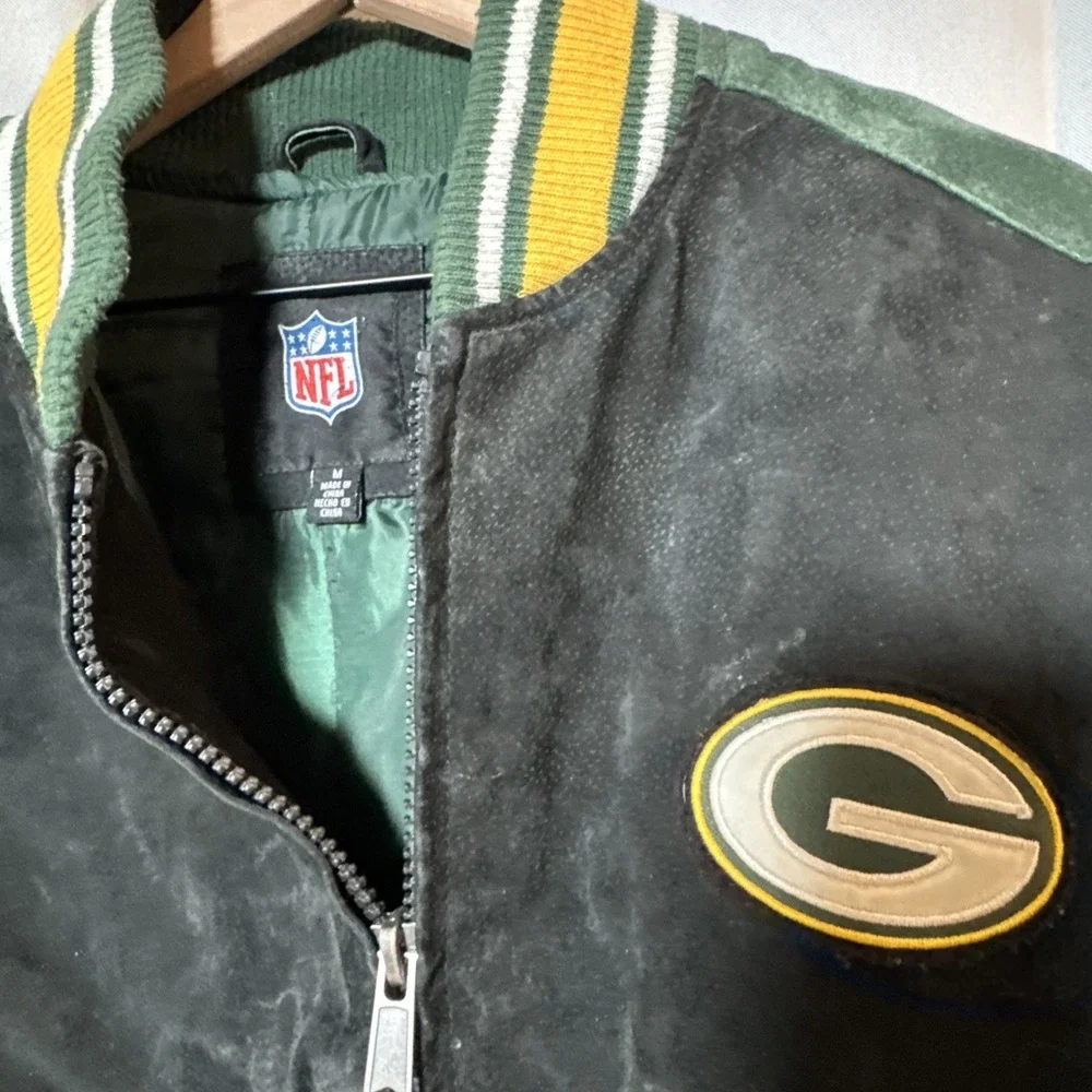 VTG G-III Green Bay Packers Suede Leather Bomber Jacket NFL Licensed Size M 90's
